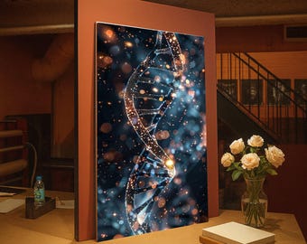 Lienzo decorativo de hélice de ADN iluminada, decoración científica futurista, obra de arte molecular biotecnológica, estructura genética brillante, lienzo médico moderno