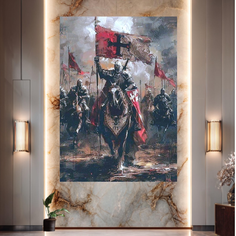 Medieval Knight Crusaders Canvas Wall Art, Historic Battle Scene ...