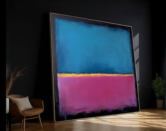 Abstract Color Block Canvas, Blue and Pink Modern Wall Art, Contemporary Home Decoration, Large Vibrant Canvas Painting