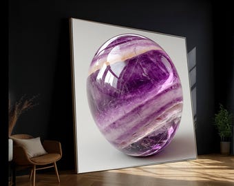 Amethyst Crystal Sphere Canvas Wall Art, Purple Gemstone Decor, Abstract Natural Stone Canvas, Spiritual Home Decoration, Ready to Hang