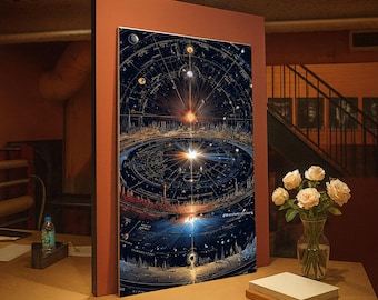 Kaart canvas kosmisch zonnestelsel, vintage astronomie muurkunst, planetaire baan ontwerp, abstracte ruimte canvas, decor hemels huis