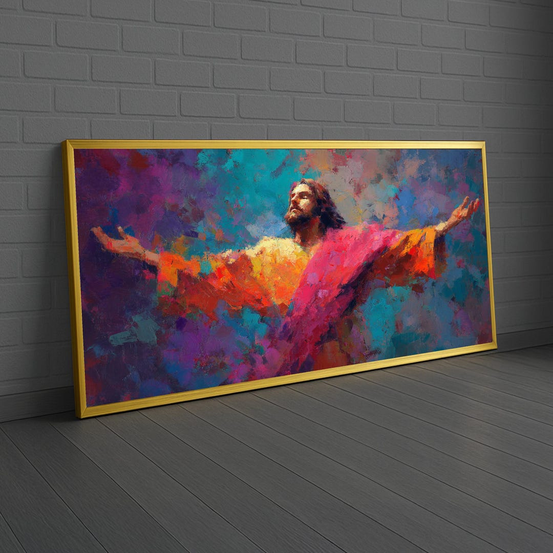 Inspirational Jesus Christ Canvas Wall Art, Colorful Religious Painting ...