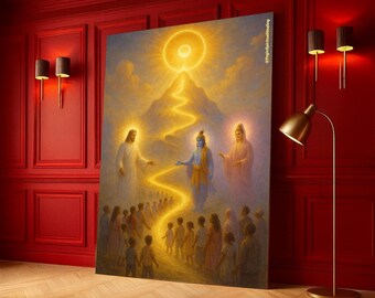 Spiritual Journey Canvas Wall Art, Divine Light Pathway, Enlightenment Theme, Inspirational Religious Canvas, Mystical Mountain Scene, Home