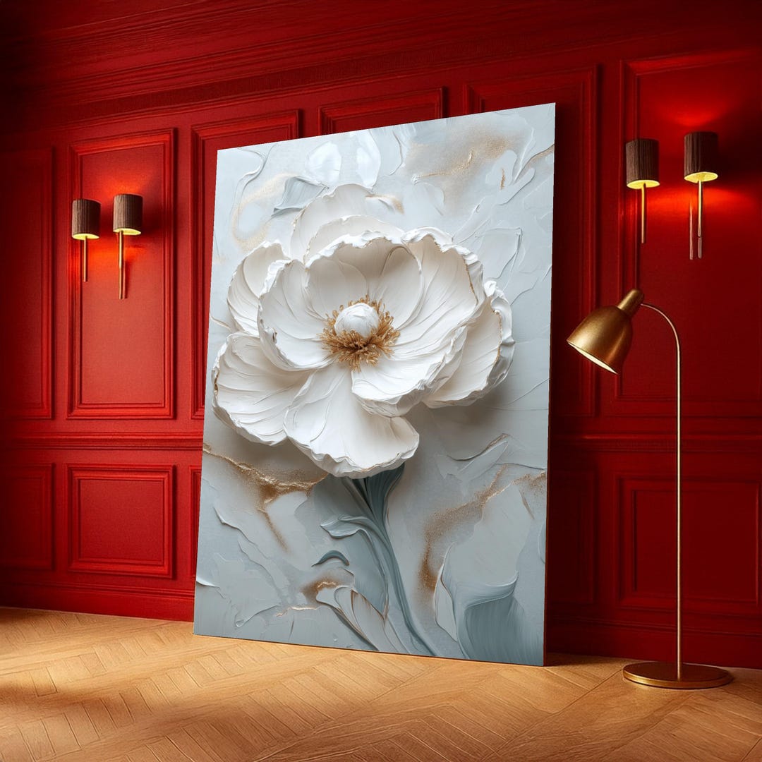 Elegant White Flower Canvas Wall Art, Floral Painting, Modern Botanical ...