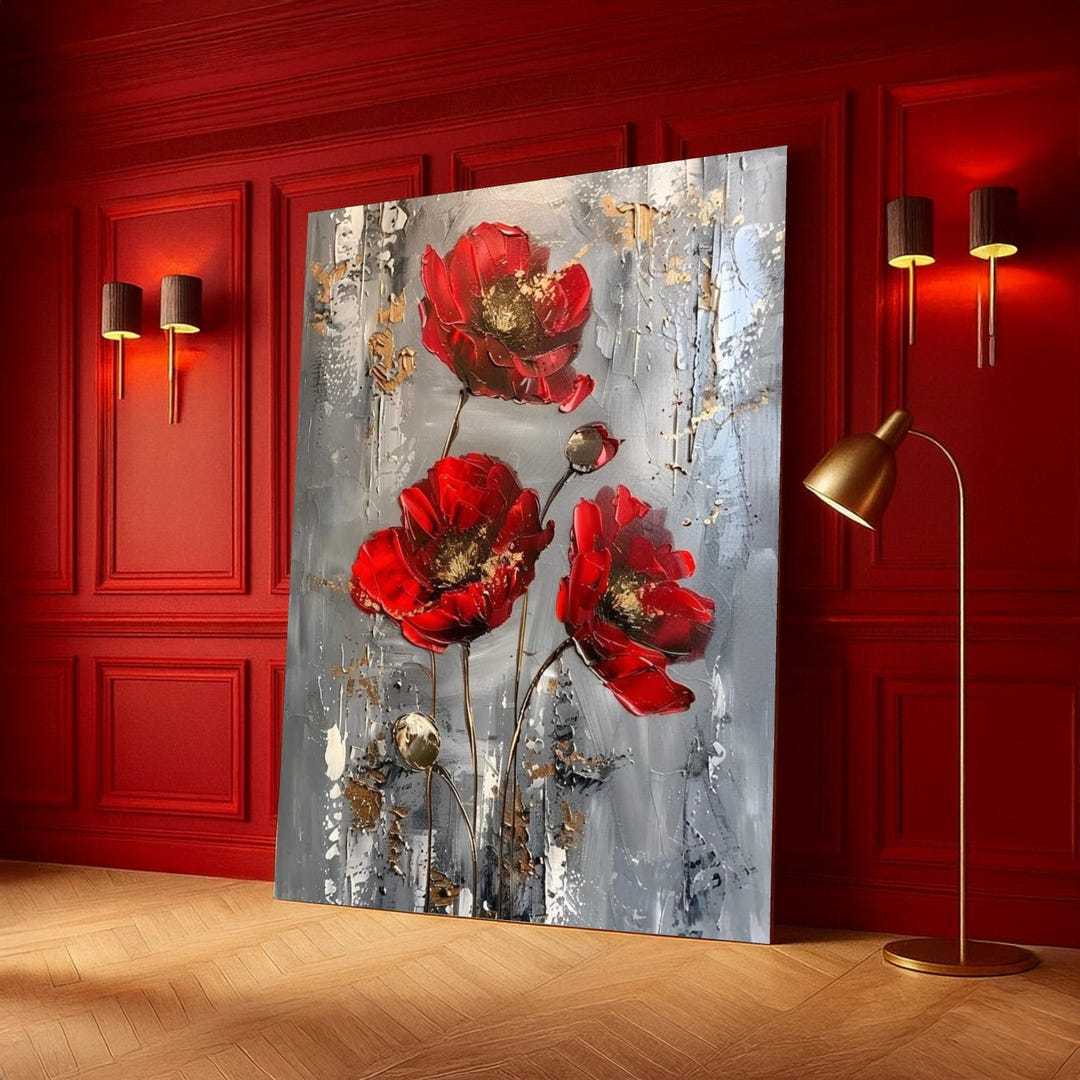 Bold Red Poppies Canvas, Floral Wall Art, Modern Flower Painting ...