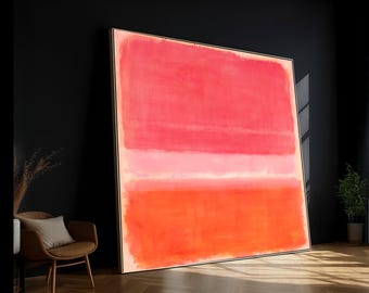 Warm Gradient Abstract Canvas, Orange Red Color Blocks, Modern Minimalist Wall Art, Vibrant Home Decor, Large Canvas Design