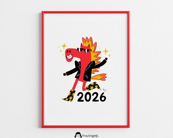 2026 Year of the Fire Horse Poster – Chinese Zodiac Printable Wall Art – Lunar New Year Digital Download – A4 A3 A2 2x3 3x4 4x5 5x7 Sizes