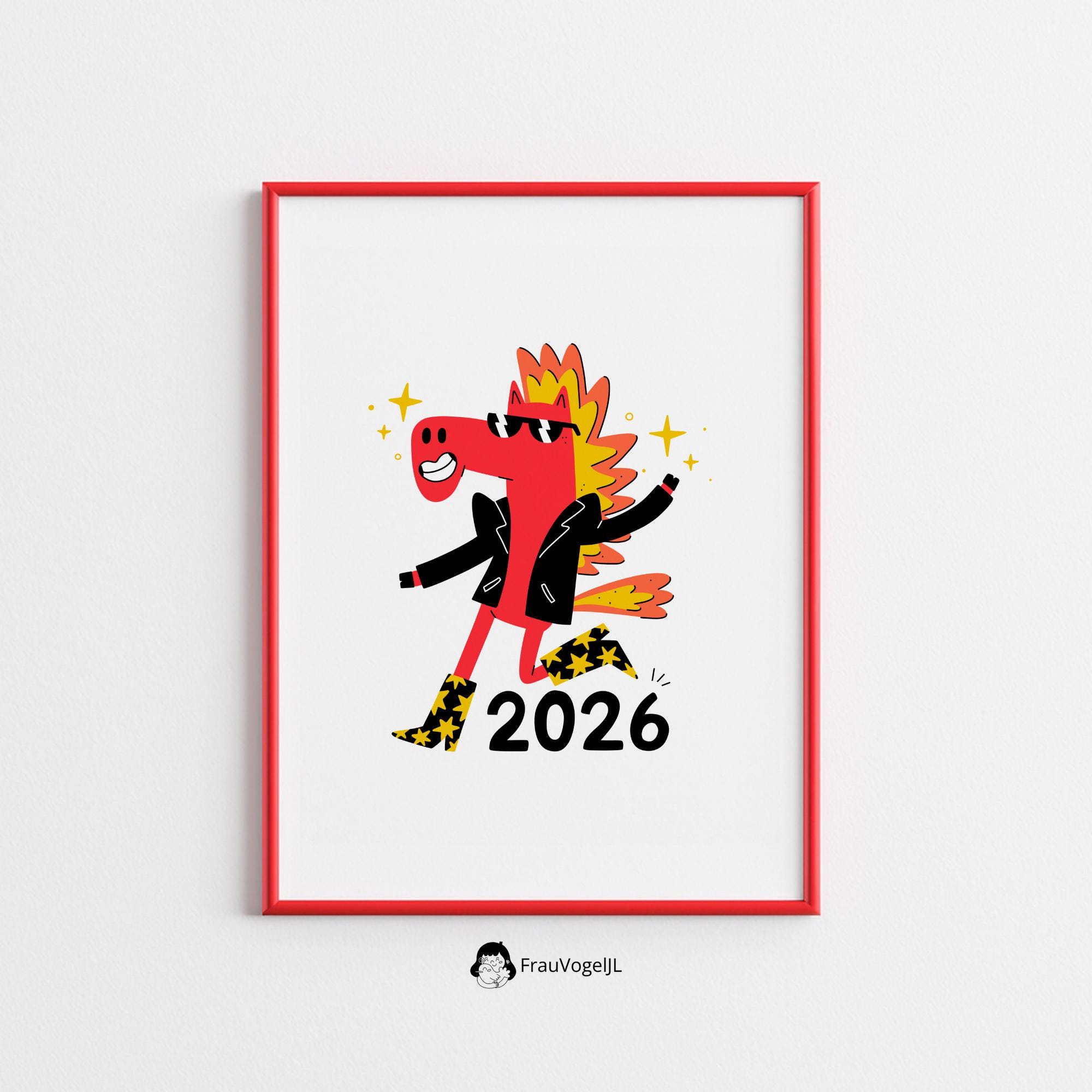 2026年丙午開運ポスター 2026年 丙午年 ポスター – 十二支 印刷可能 壁掛けアート – 旧正月