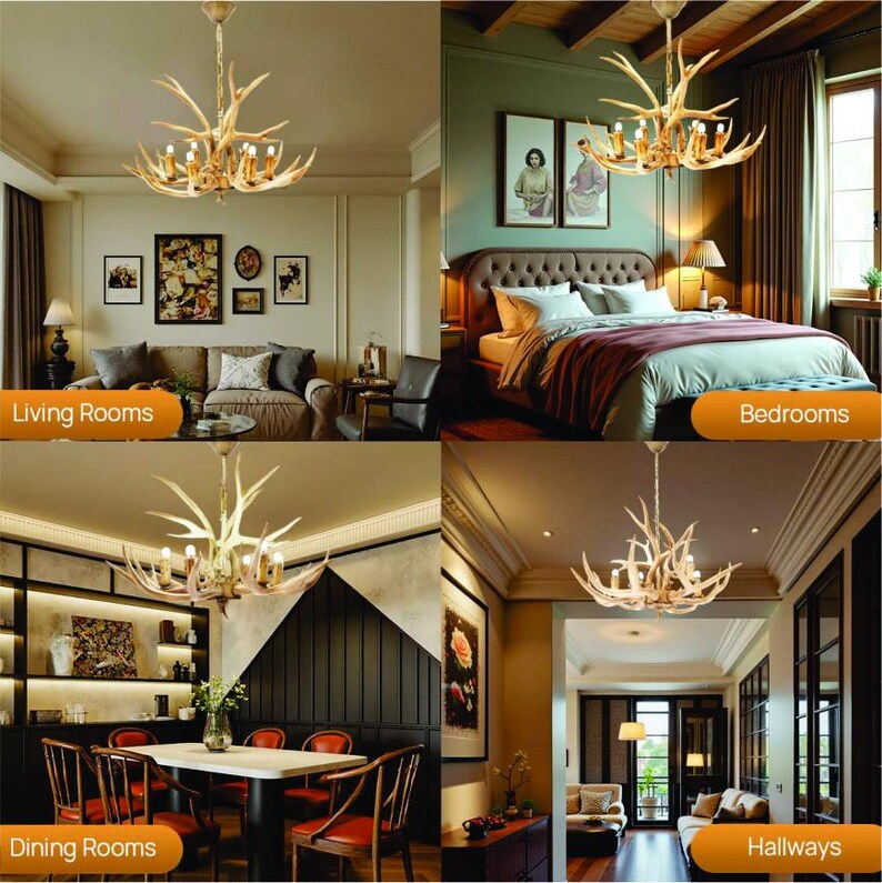 6-light Rustic Antler Chandelier | Adjustable Deer Horn | Pendant Light ...