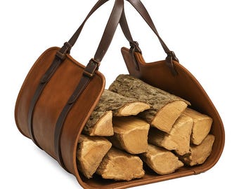 Portador de leña de cuero para chimenea / 35 x 16 pulgadas, tamaño mediano