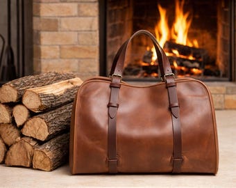 Porte-bûches en cuir personnalisé pour cheminée