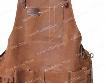 Customized Leather Woodworking Shop Apron For Men and Women Brown