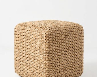 Puf de yute tejido a mano: asiento ecológico y sostenible trenzado natural para sala de estar y guardería.