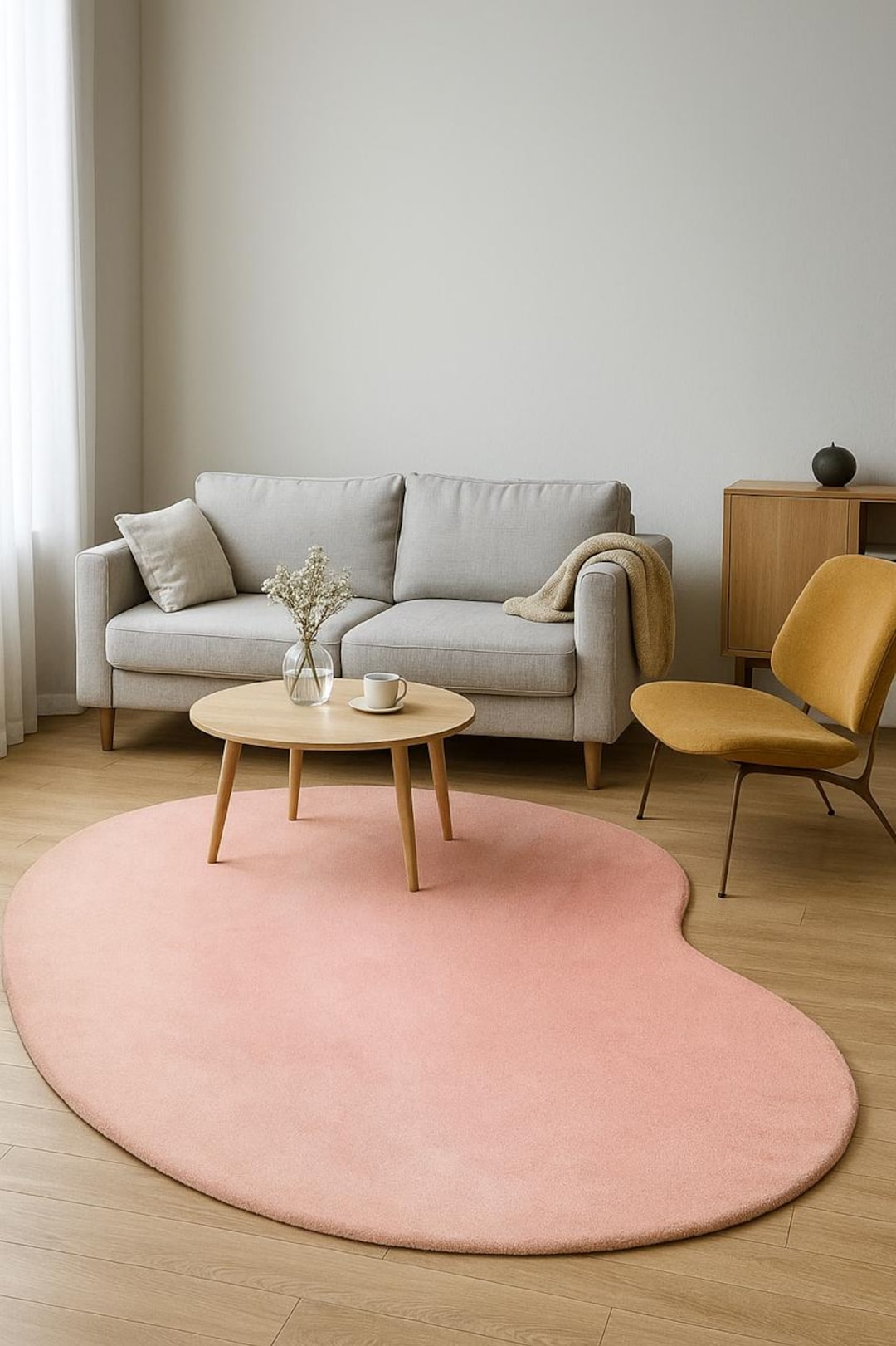 Hand Woven Kidney Bean Shaped Area Rug: Nepali/tibetan Soft Pink Rug - Etsy