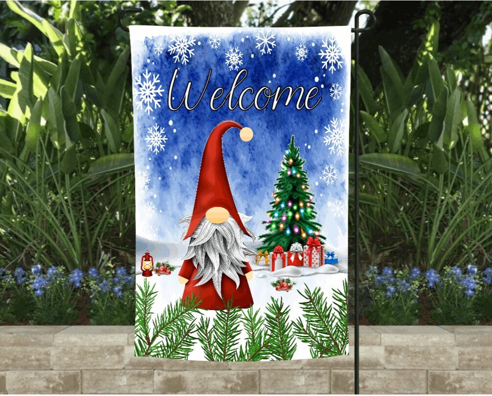 Gnome Holiday Winter Garden Flag Outdoor winter Gnome Flag Etsy