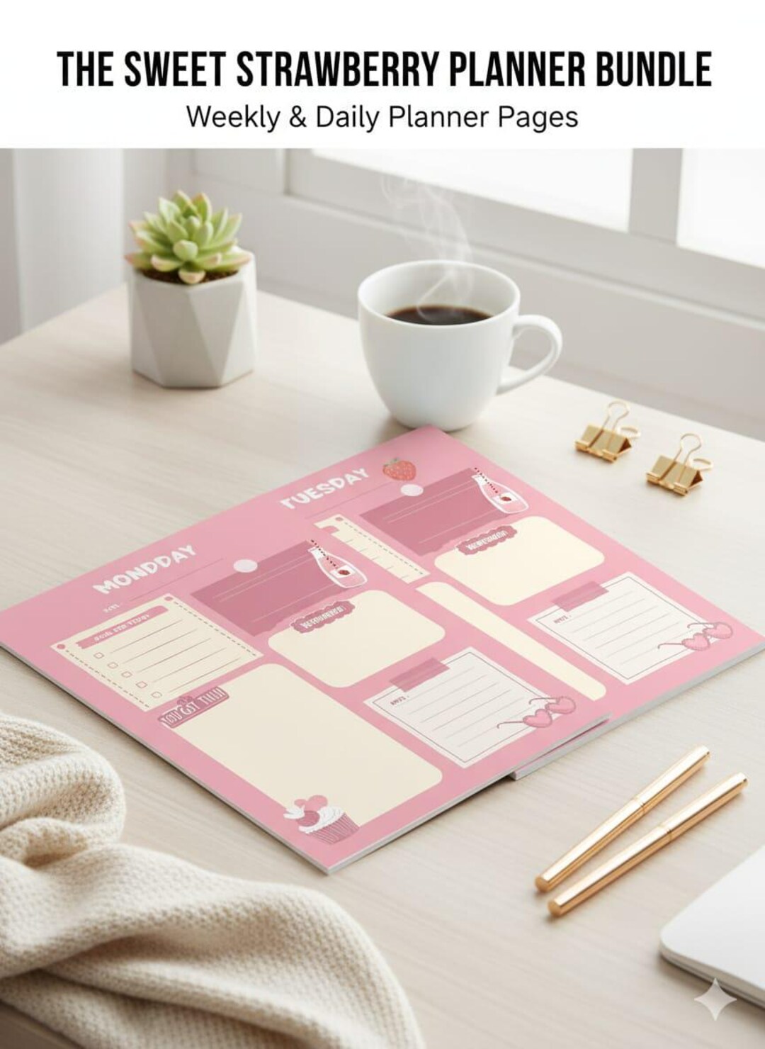 Weekly Planner Printable in Pink | Minimal Digital Planner | Aesthetic ...