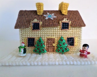 Christmas Village Miniature House Yellow Handmade in the USA One Of A Kind