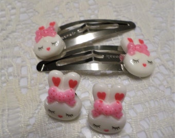 Kawaii Bunny Earings And Hair Clips, Bunny Hair Clip , Bunny Earings stud posts