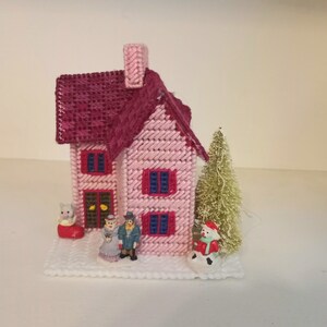 Pink Victorian Christmas Village House, Miniature Christmas House, OOAK,