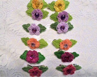 Flower Barrette  SET, French barrette, purple, yellow, pink