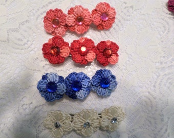 Flower French Barrettes Bee  butterfly dragonfly yellow blue Green Peach