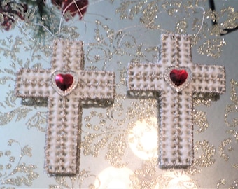 Cross and Heart Ornaments, Christmas  Ornament, Easter Ornament Sacred Heart Cross, Jesus Loves Me Cross