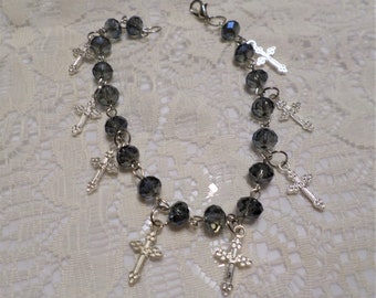 Beaded Blue Cross  Charm Bracelet,