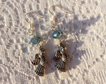 Blue Angel Earings, Christmas Angel Earings, Guardian Angel Earings, Pierced or Clip