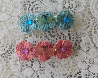 Flower  Barrettes, dragonfly Barrette, blue, pink