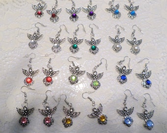 Birthstone Angel Earrings Clip Or Pierced