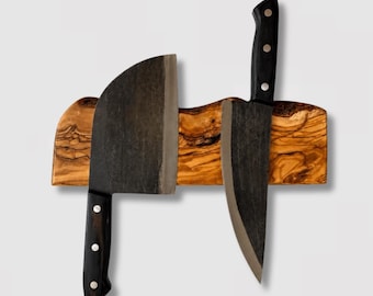Olive Wood Magnetic Knife Holder for Wall, Personalized Live Edge Knife Rack, Kitchen knife organizer, knife rack wall mount