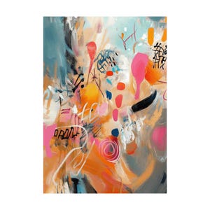 Hand-Painted Abstract Canvas Art: Coral, Pink, Teal - Modern Textured Portrait