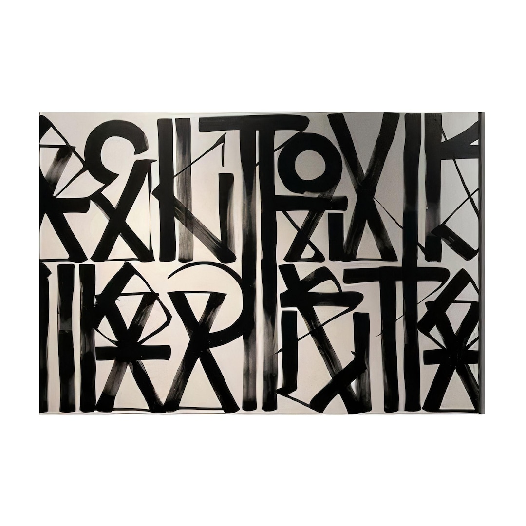 Retna Rex R Retna Style Graffiti Painting: Black Calligraphy Abstract Art on Canvas ...