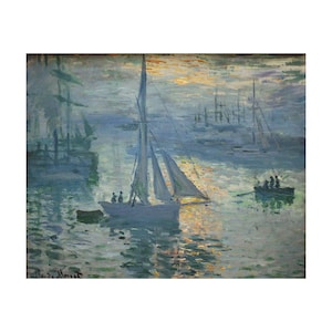 Monet Reproduction Impression Sunrise – Famous Impressionist Seascape Painting Wall Art – Hand-Painted Canvas