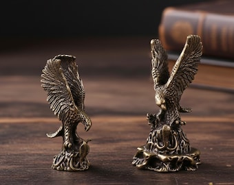 Coppia di statue di aquile in rame, statuette di animali in ottone vintage, piccoli ornamenti da scrivania per artigianato, casa, ufficio, mensola, decorazioni, accessori regalo