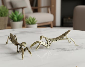 Solid Brass Copper Mantis Statue  Mini Insect Figurine for Desk, Shelf, or Home Decor  Unique Handmade Ornament and Collector Gift