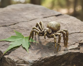 Brass Spider Figurine | Miniature Insect Sculpture with Realistic Detail | Handmade Gothic Decor Accent for Shelf, Desk or Curio Display