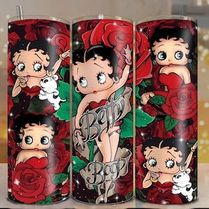Betty Boop Tumbler Wrap PNG: Red Rose Vintage Design (Digital Download