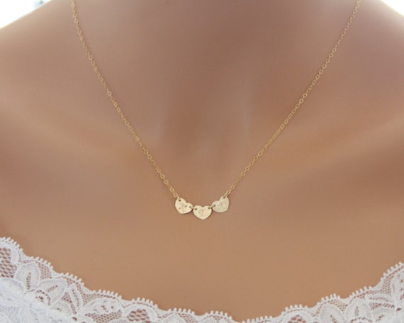 14k Gold Three Or More Hearts Necklace Initial - 3 Heart Gold Pendant