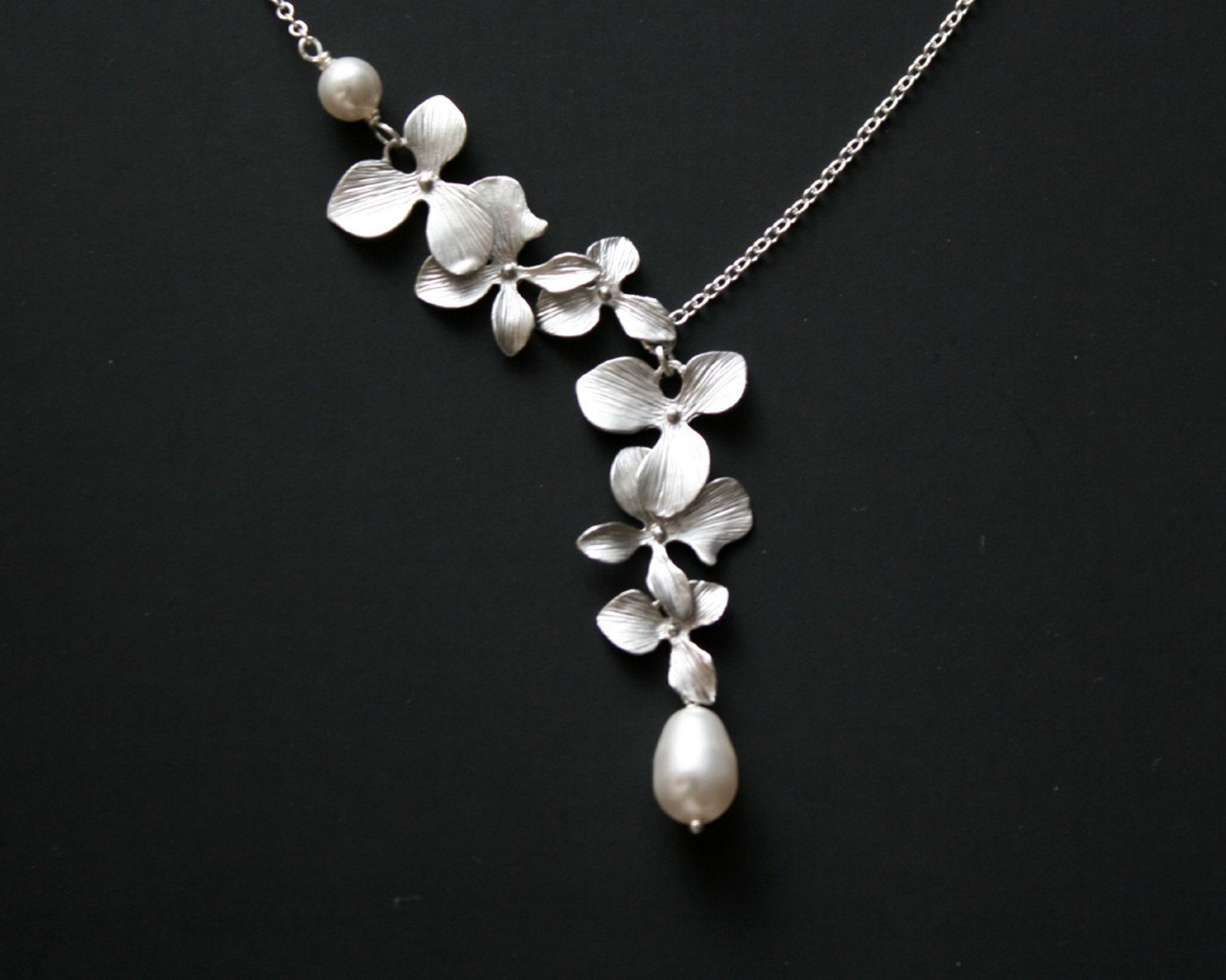 Romantic Orchid Flower Pearl Necklace Sterling Silver Etsy