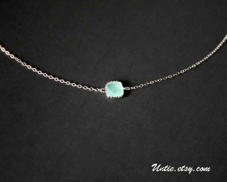 Petite Teal Crystal Necklace Sterling Silver - simple necklace birthday gift dainty delicate short necklace, mothers day gift 