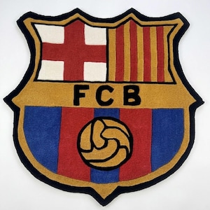 FC Barcelona Crest Rug | Hand-Tufted Soccer Fan Mat, Die-Cut Shape