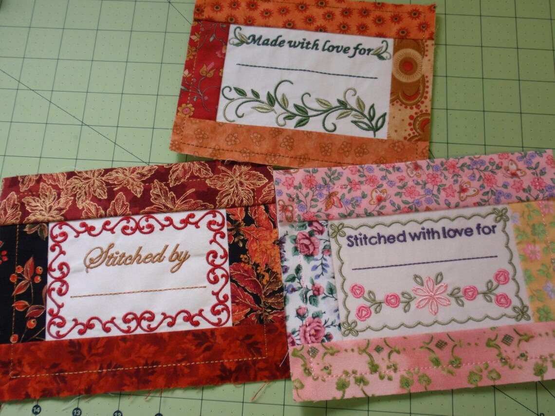 Quilt Label Embroidered With Flowers and Pieced Frame Etsy