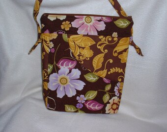 Cross Body Bag, Hip Bag, Floral Quilted Crossbody Bag, Brown Floral Fabric, Women's Cross Body Bag