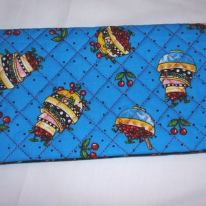 Fabric Checkbook Cover, Bowl of Cherries Fabric, Quilted Fabric Checkbook Cover, Women&#39;s Checkbook Cover, Quilted Checkbook