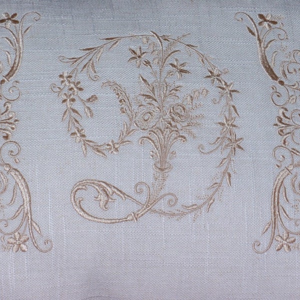 Victorian Monogram Linen Pillow Cover Embroidered Made to Order, Monogrammed Linen Pillow Cover