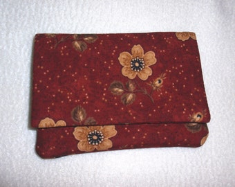 Small Wallet, Eco Wallet, Purse Organize, Red Floral Print, Cotton Fabric