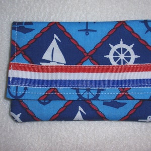 Monedero Pequeño, Monedero Ecológico, Organizador de Monedero, Náutico, Rojo Blanco y Azul, Tela de Algodón