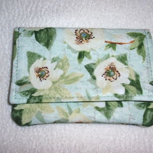 Monedero pequeño, Monedero ecológico, Organizador de monedero, Estampado floral verde menta, Tejido de algodón