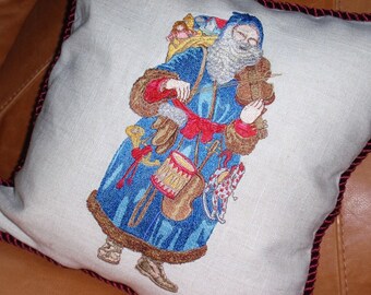 Old World  Musical Santa Embroidered Pillow Cover Americana